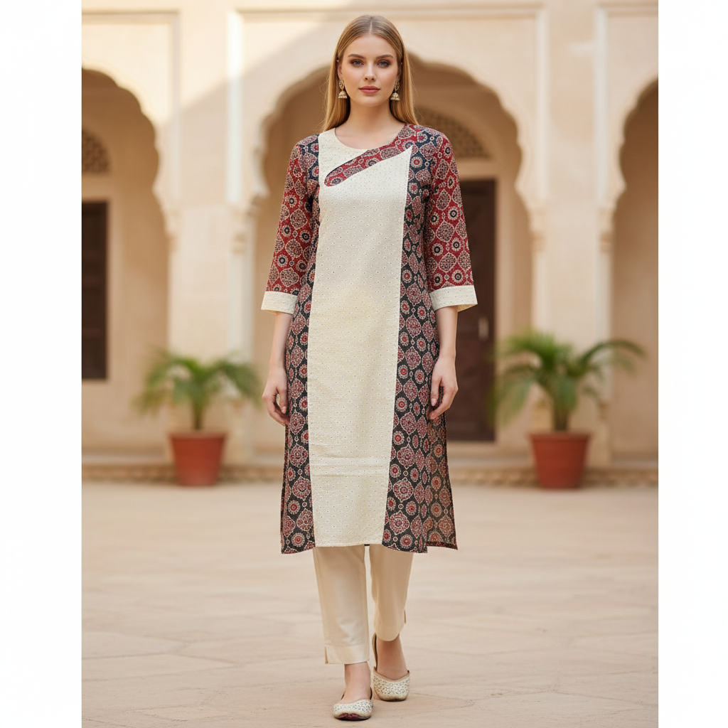 Priyabh White Maroon Kurti